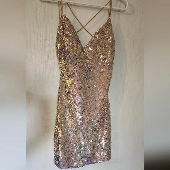 white christmas dresses High Life Rose Gold Sequin Square Neck Split Front Maxi Dress – Club L  London